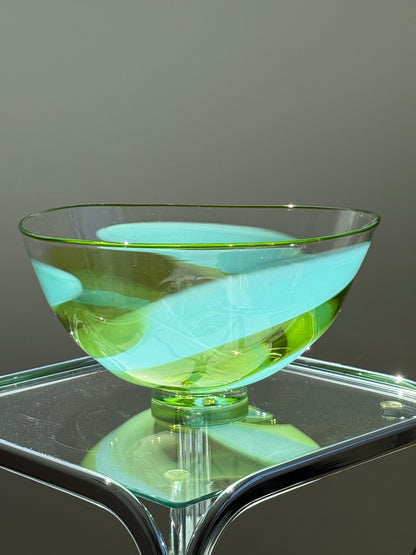 Stor mundblæst glasskål i grønne & blå nuancer
