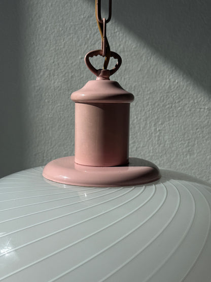 Vintage Murano pendel, hvid med lyserøde detaljer