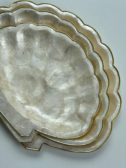 Serveringsfade i perlemor, sæt med 3