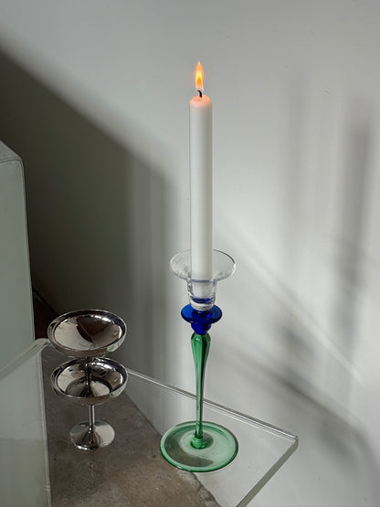 Lysestage i blå/grønt glas