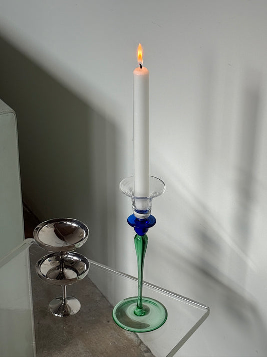 Lysestage i blå/grønt glas