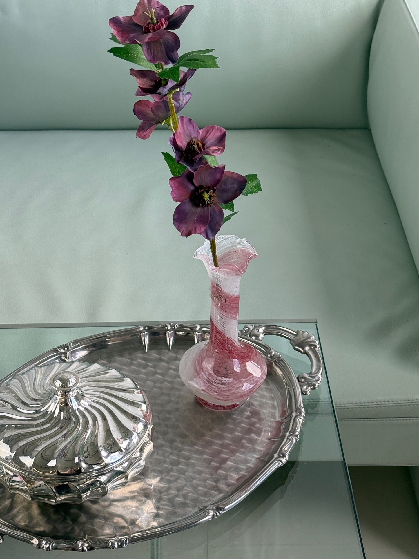 Murano vase, rosa/hvid