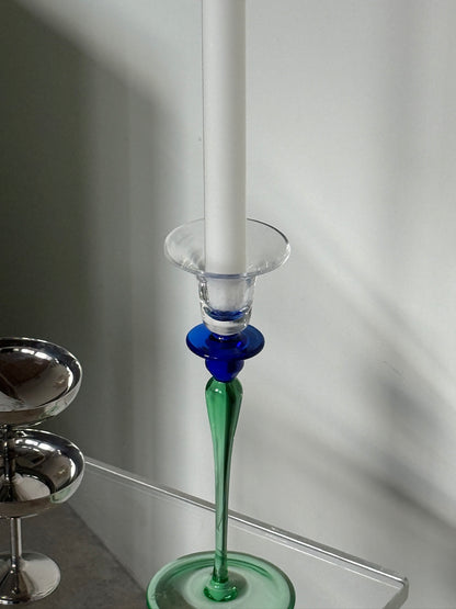 Lysestage i blå/grønt glas