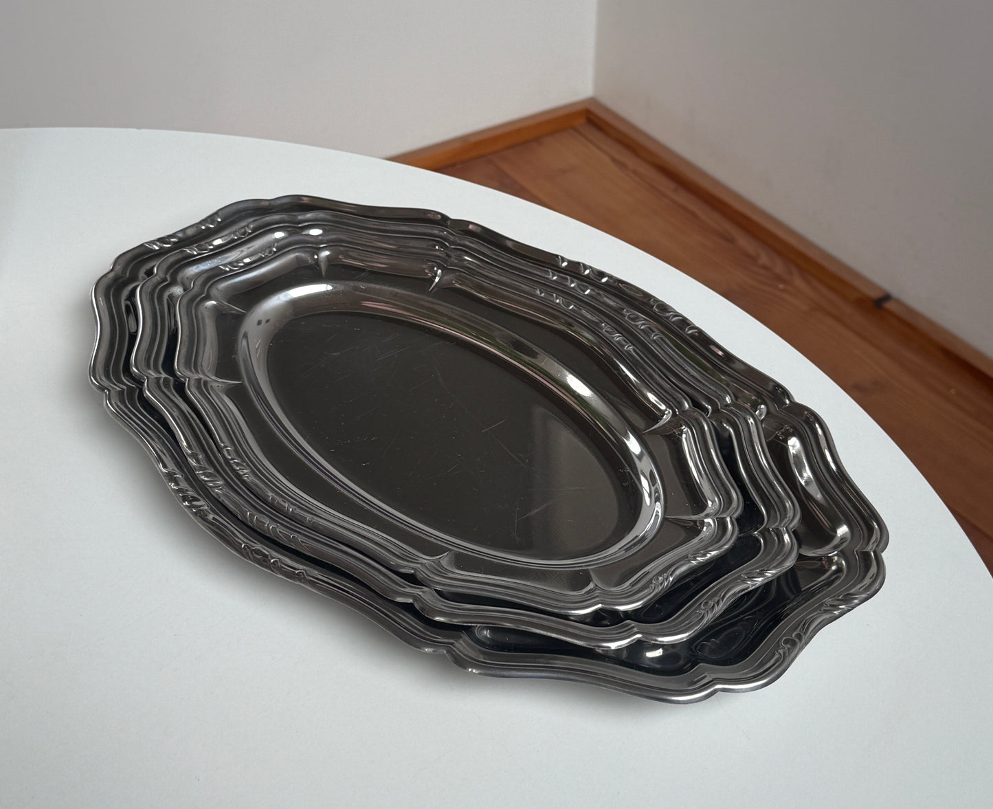 Ovale serveringsfade, rustfrit stål