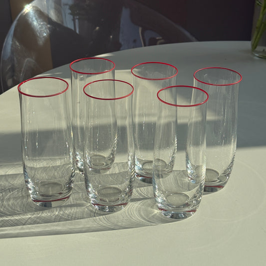 Glas m. rød kant - sæt med 6 stk.