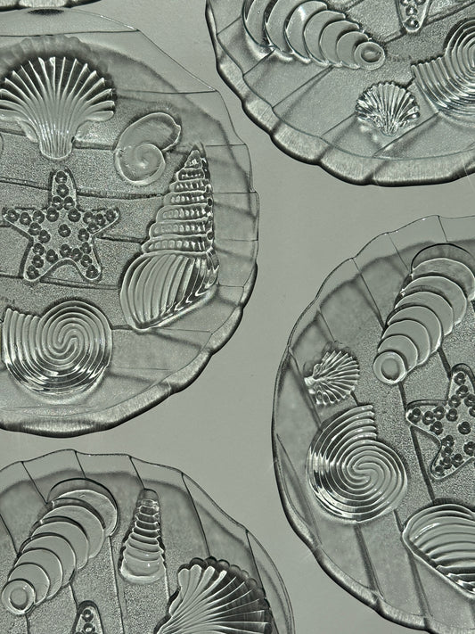 Glastallerkener med strandmotiv, 5 stk