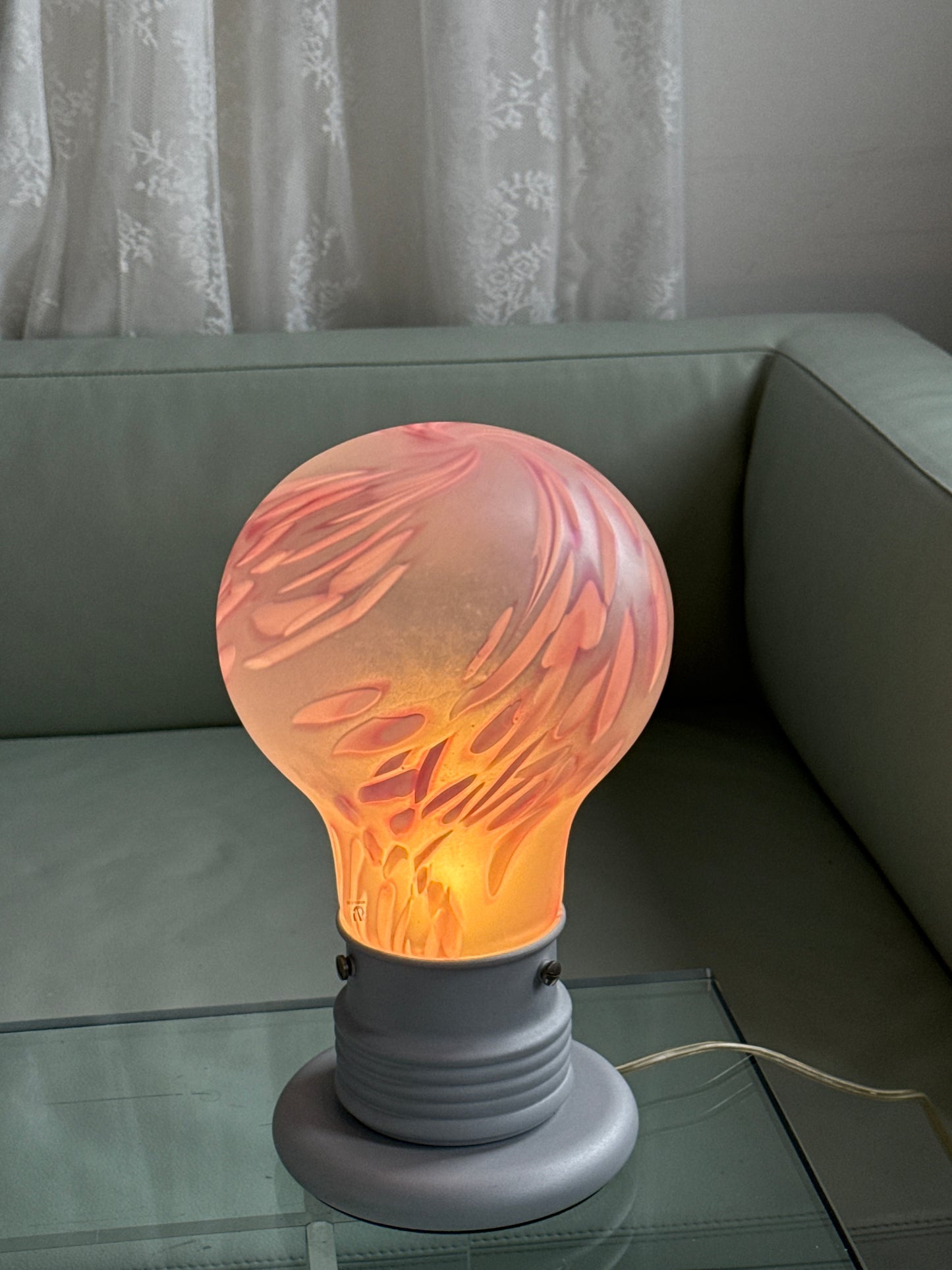Murano bordlampe i mundblæst glas – lyserød