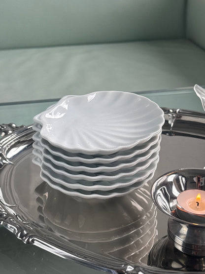 Muslingeskåle i hvid porcelæn, sæt med 6 stk.