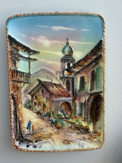 Vintage keramisk ophæng, håndmalet blomstermotiv