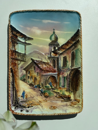 Vintage keramisk ophæng, håndmalet blomstermotiv