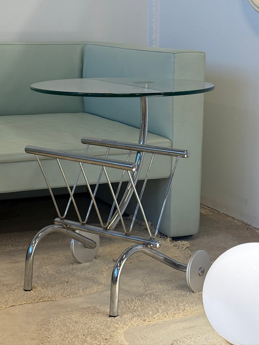 Sidebord med magasinholder, krom