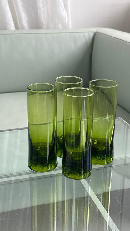 Mundblæste grønne glas, 4 stk.