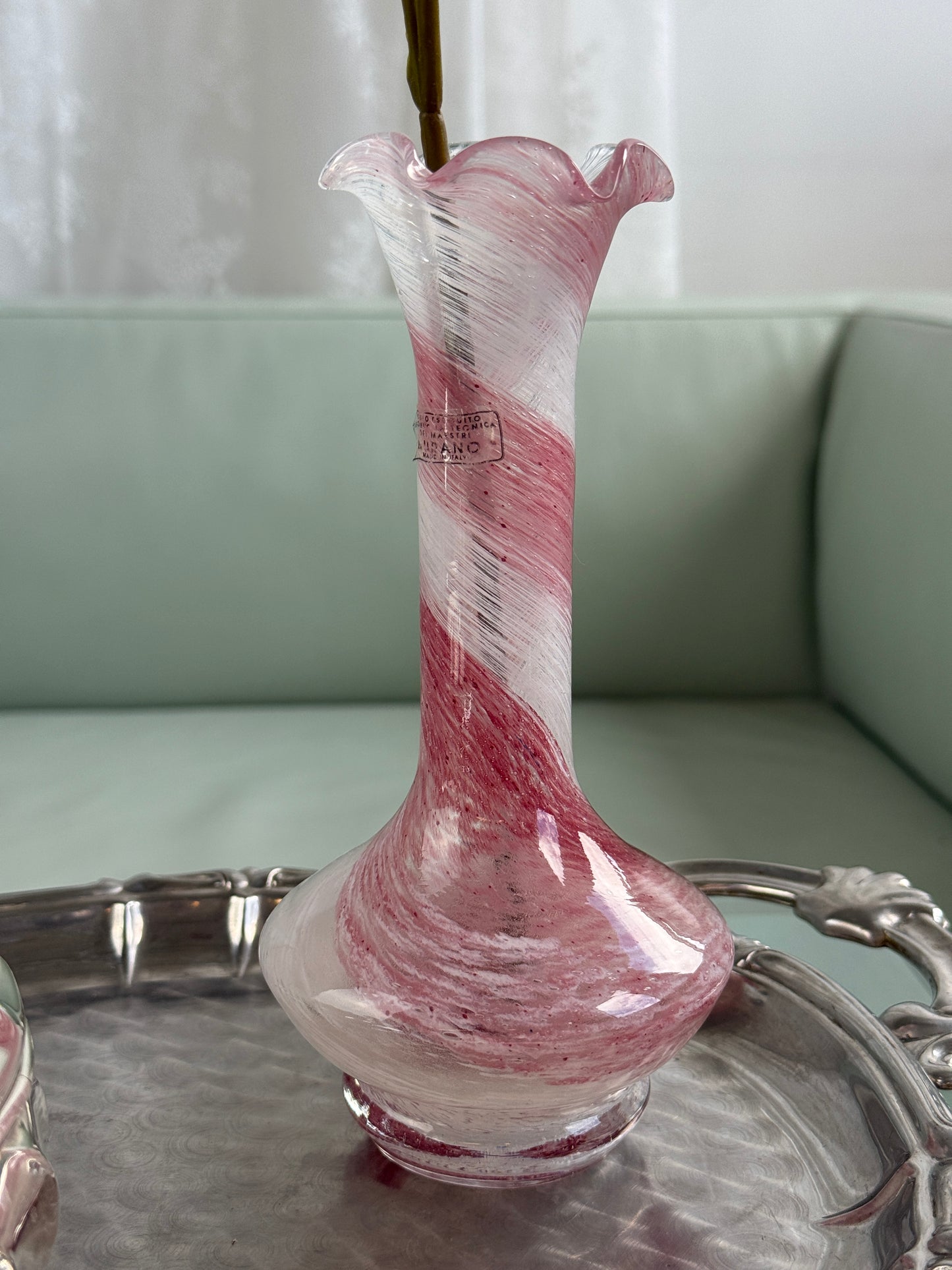 Murano vase, rosa/hvid