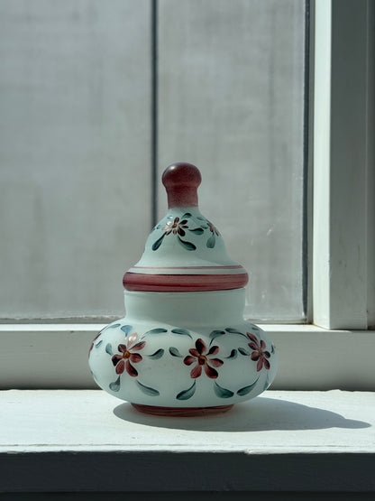 Håndmalet glaskrukke med låg