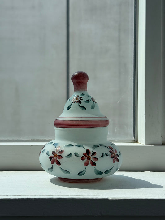 Håndmalet glaskrukke med låg