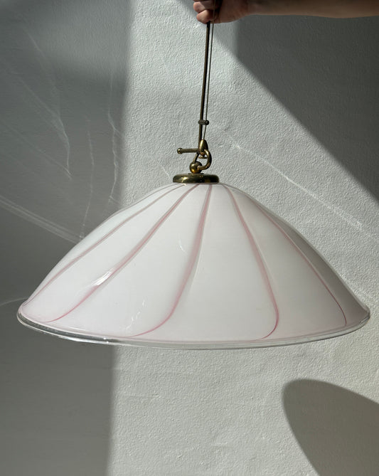 Stor vintage Murano pendel, hvid/lyserød
