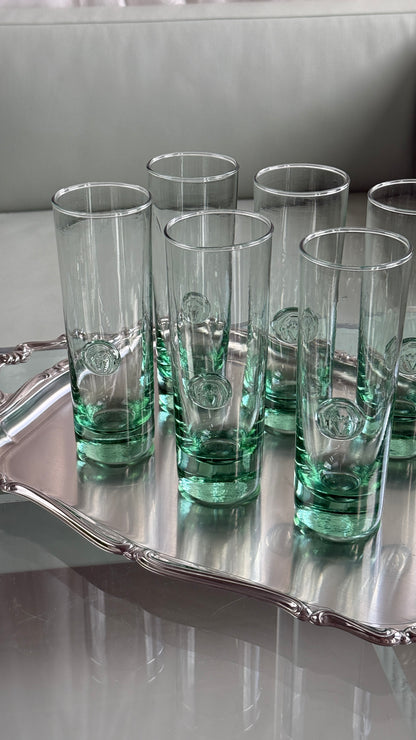 Mundblæste grønne drikkeglas – sæt med 6 stk.