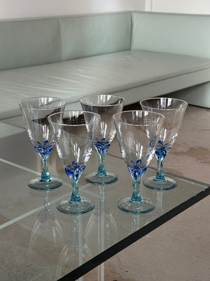 Vinglas med blå detalje, 5 stk.