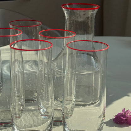 Glas & karaffel m. rød kant, sæt