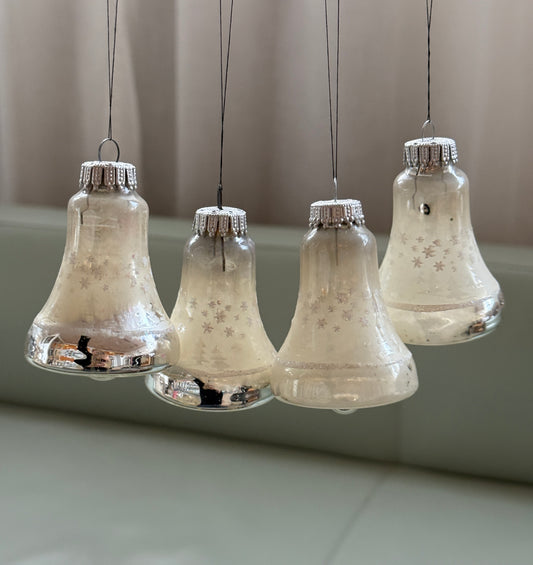 Vintage glasjuleklokker, 4 stk.