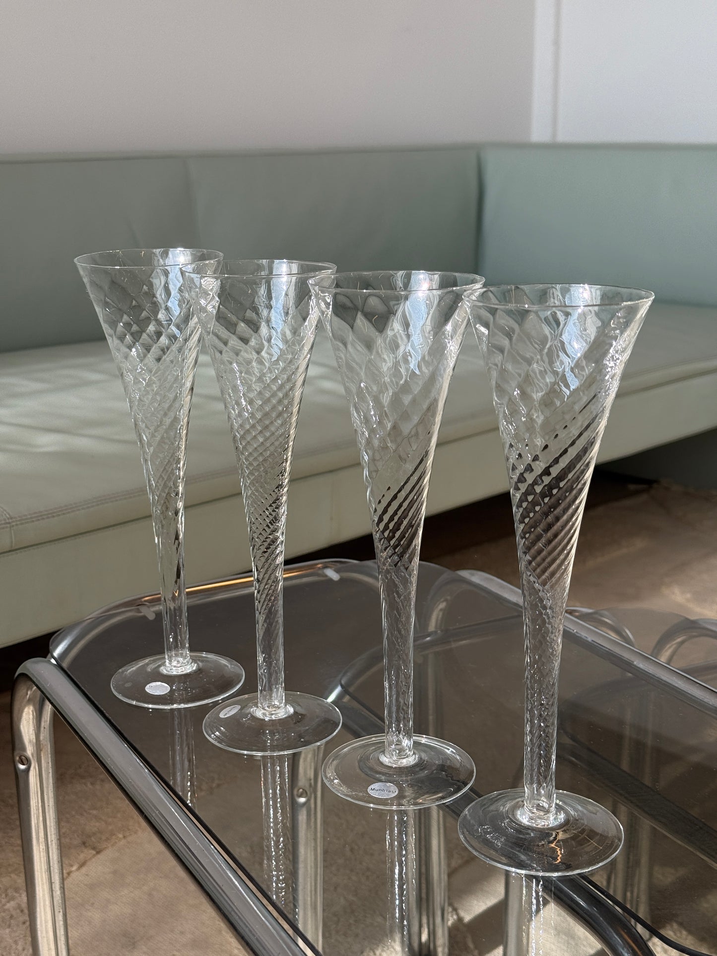 Mundblæste champagnefløjter, 4 stk.