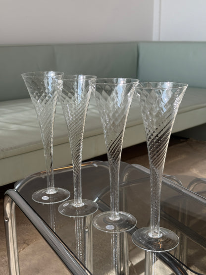 Mundblæste champagnefløjter, 4 stk.