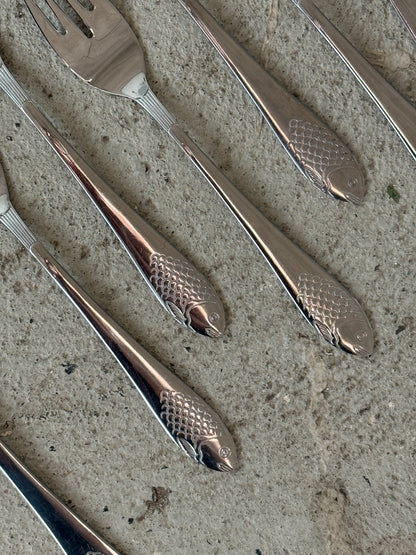 Bestiksæt med fiskedekor, 13 dele