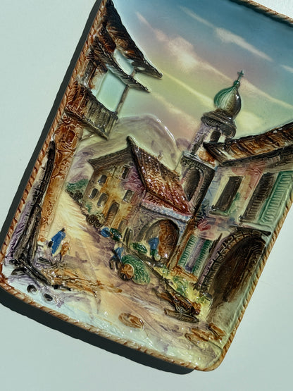 Vintage keramisk ophæng, håndmalet blomstermotiv