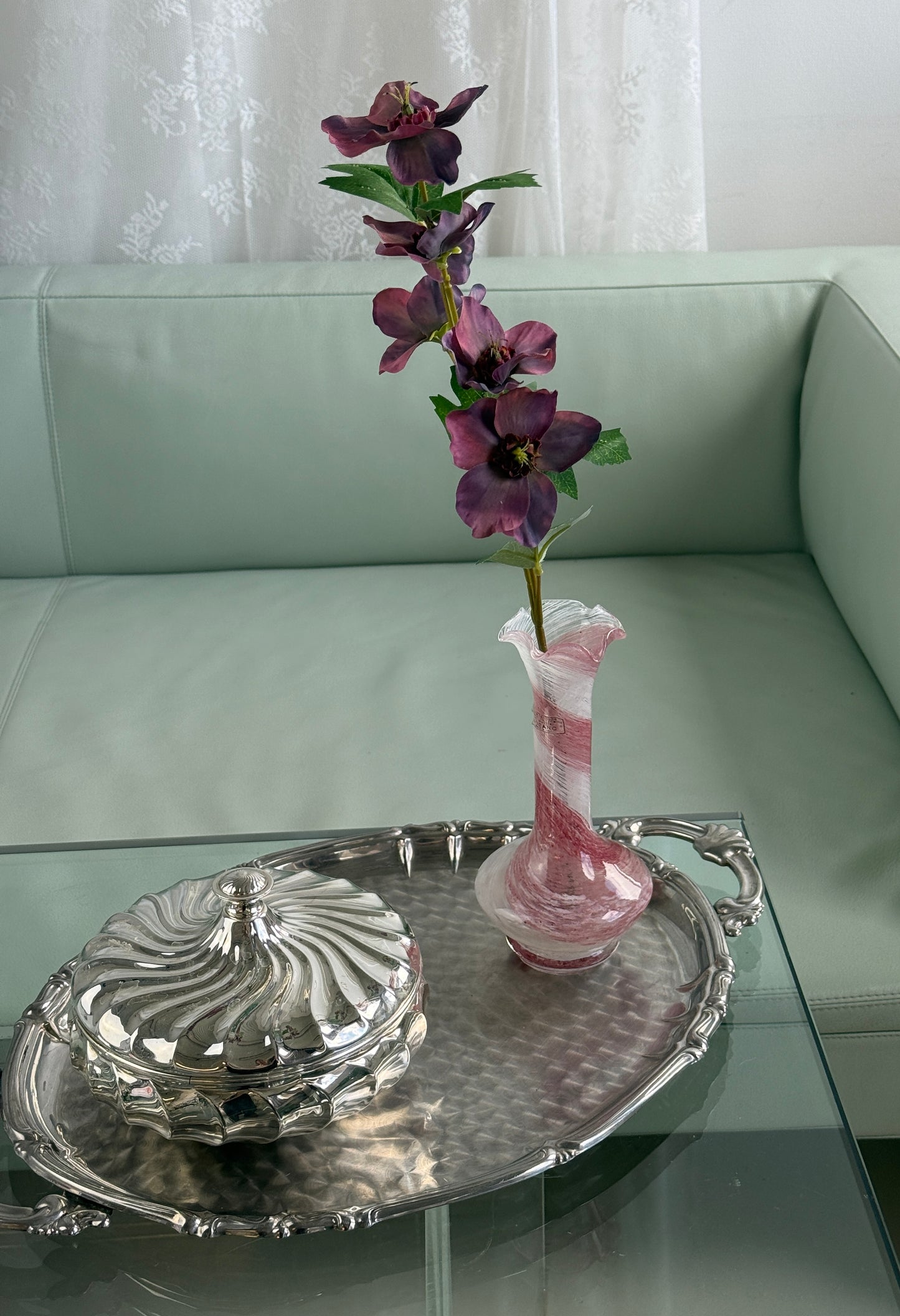 Murano vase, rosa/hvid