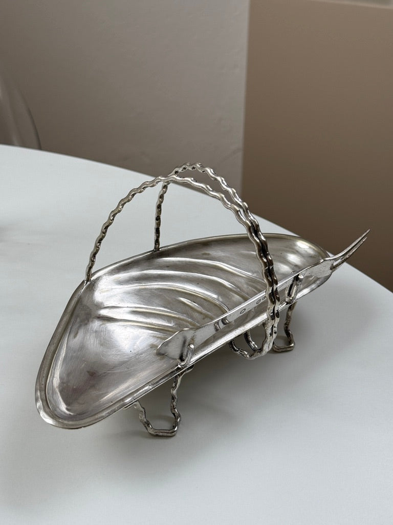 Vintage, sølvbelagt musling m. gaffel