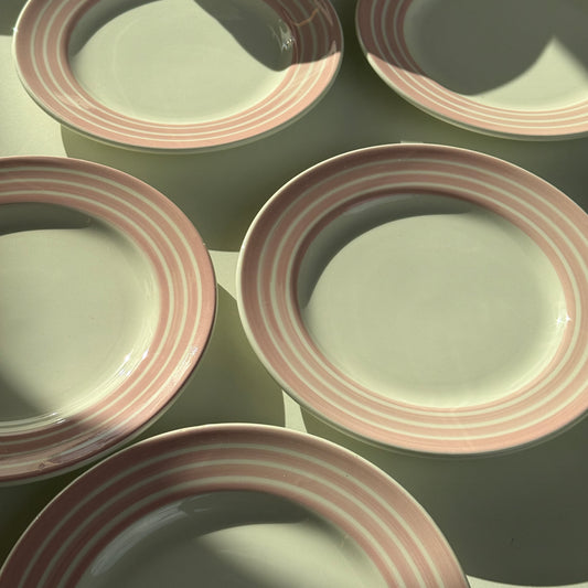 Bistro tallerkner med lyserød kant, sæt med 12 stk.