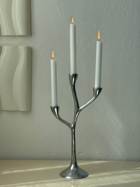 Lysestage med tre grene, blank aluminium