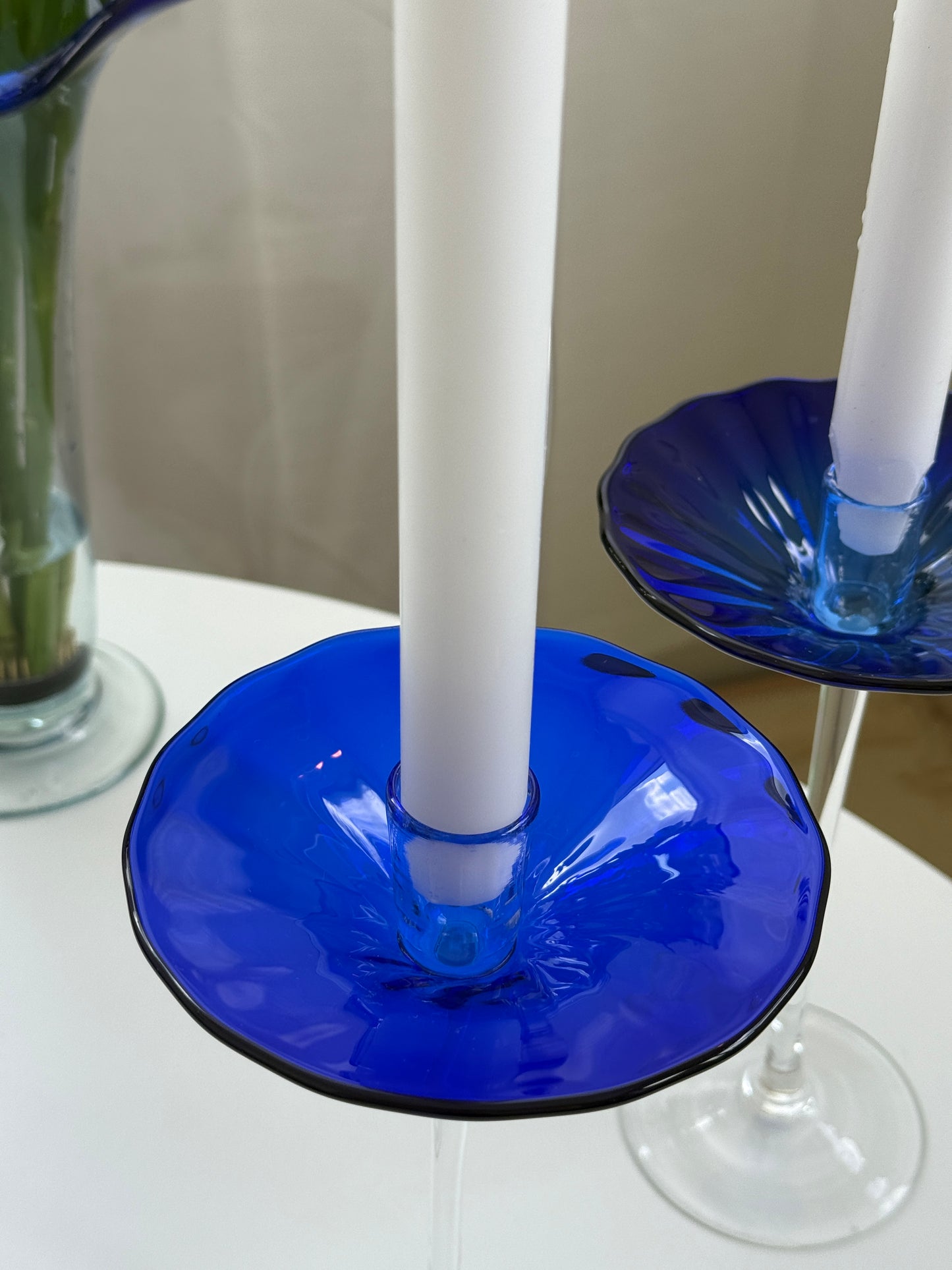 Mundblæste, blå lysestager