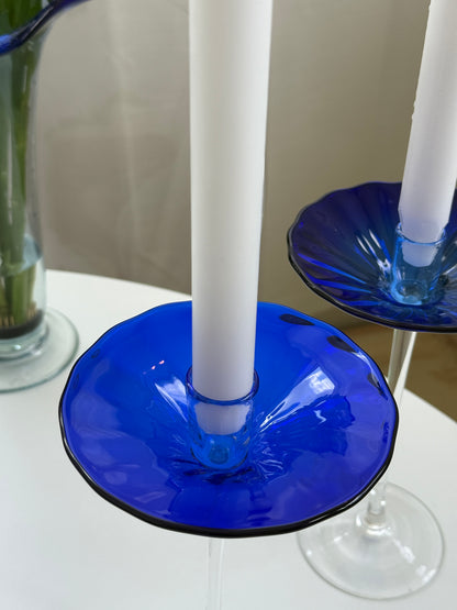 Mundblæste, blå lysestager