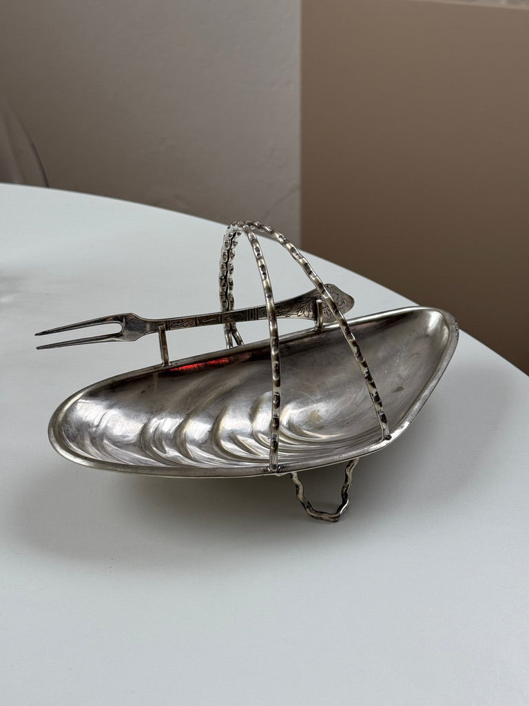 Vintage, sølvbelagt musling m. gaffel