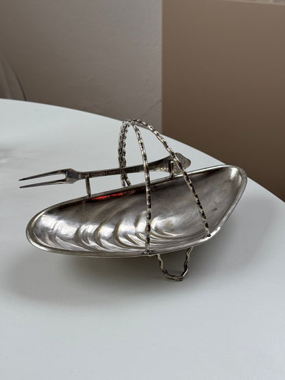 Vintage, sølvbelagt musling m. gaffel