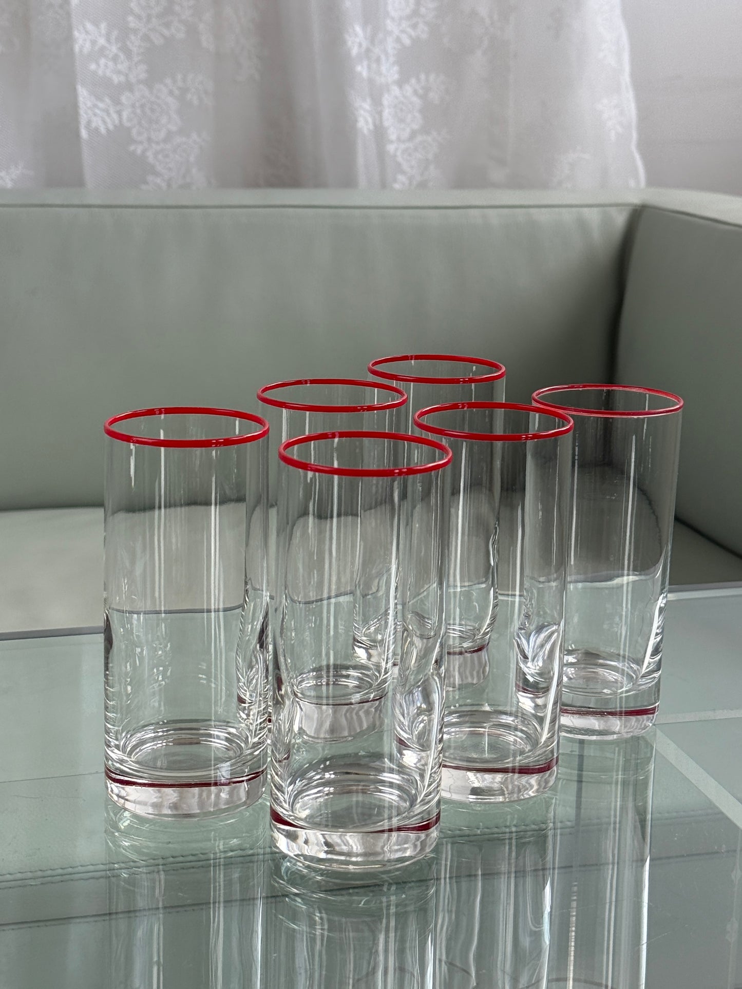 Drikkeglas med rød kant, sæt med 12 stk.