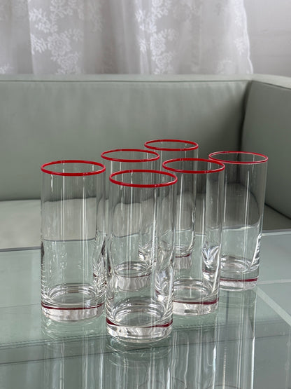 Drikkeglas med rød kant, sæt med 12 stk.