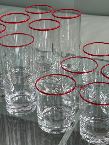 Drikkeglas med rød kant, sæt med 12 stk.
