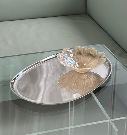 Organisk glasskål i beige/creme nuancer