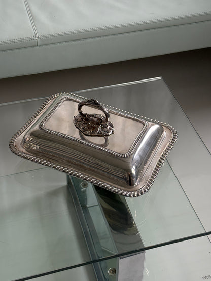 Engelsk serveringsfad/klokke, sølvplet