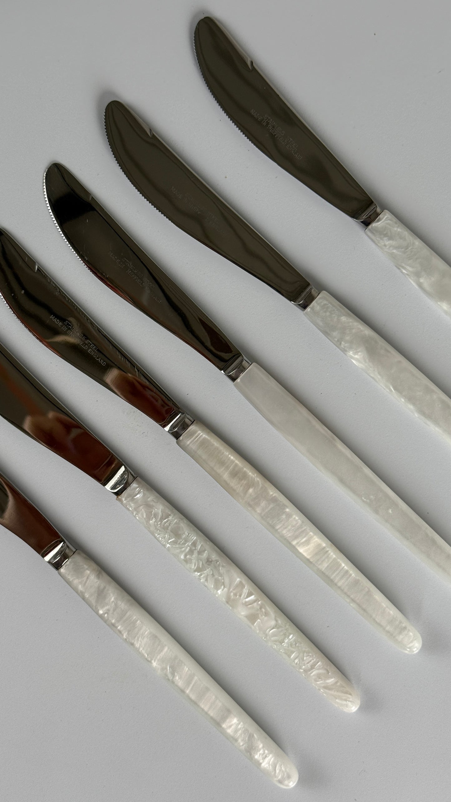 Vintage knive med perlemorshåndtag, sæt med 6 stk.