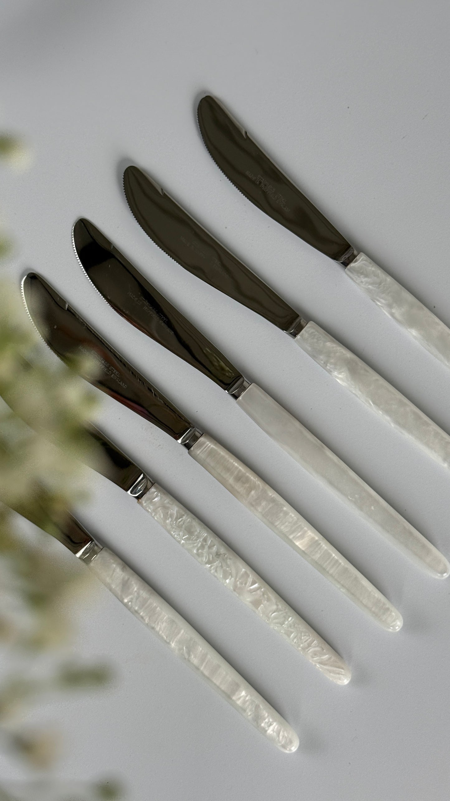 Vintage knive med perlemorshåndtag, sæt med 6 stk.