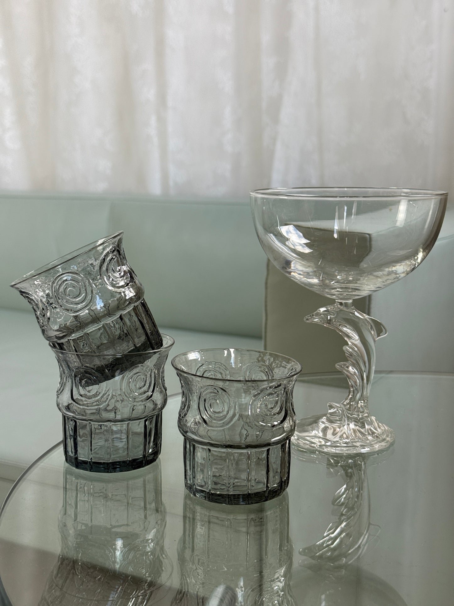 Vintage glas med spiral, 4 stk.