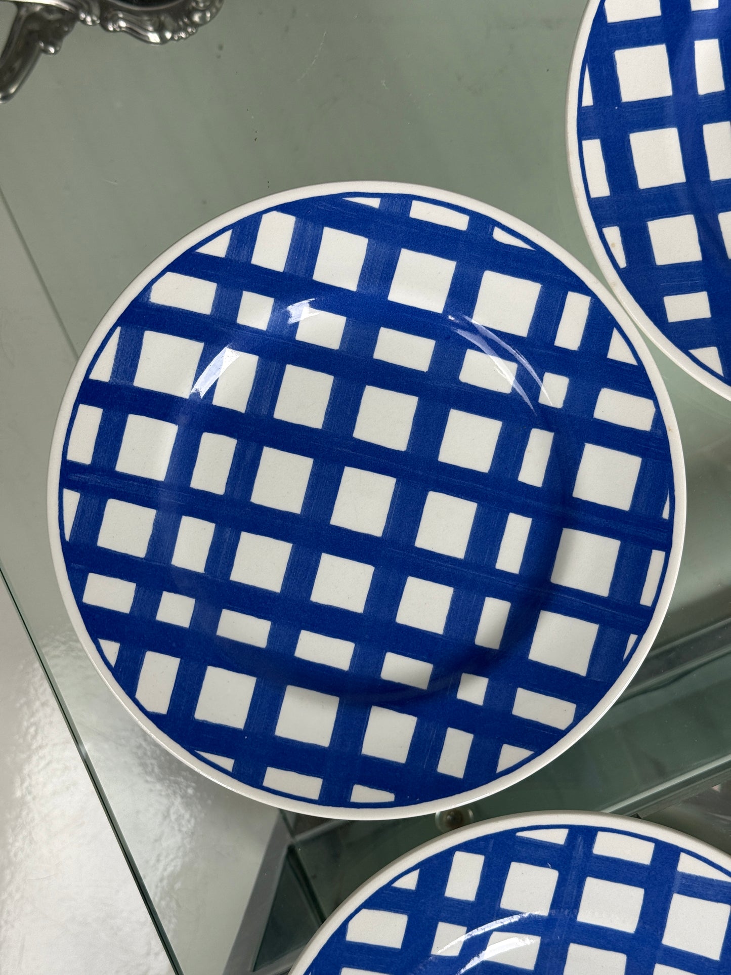 Blå/hvide engelske frokosttallerkner, 4 stk.