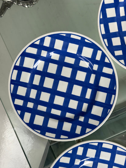 Blå/hvide engelske frokosttallerkner, 4 stk.
