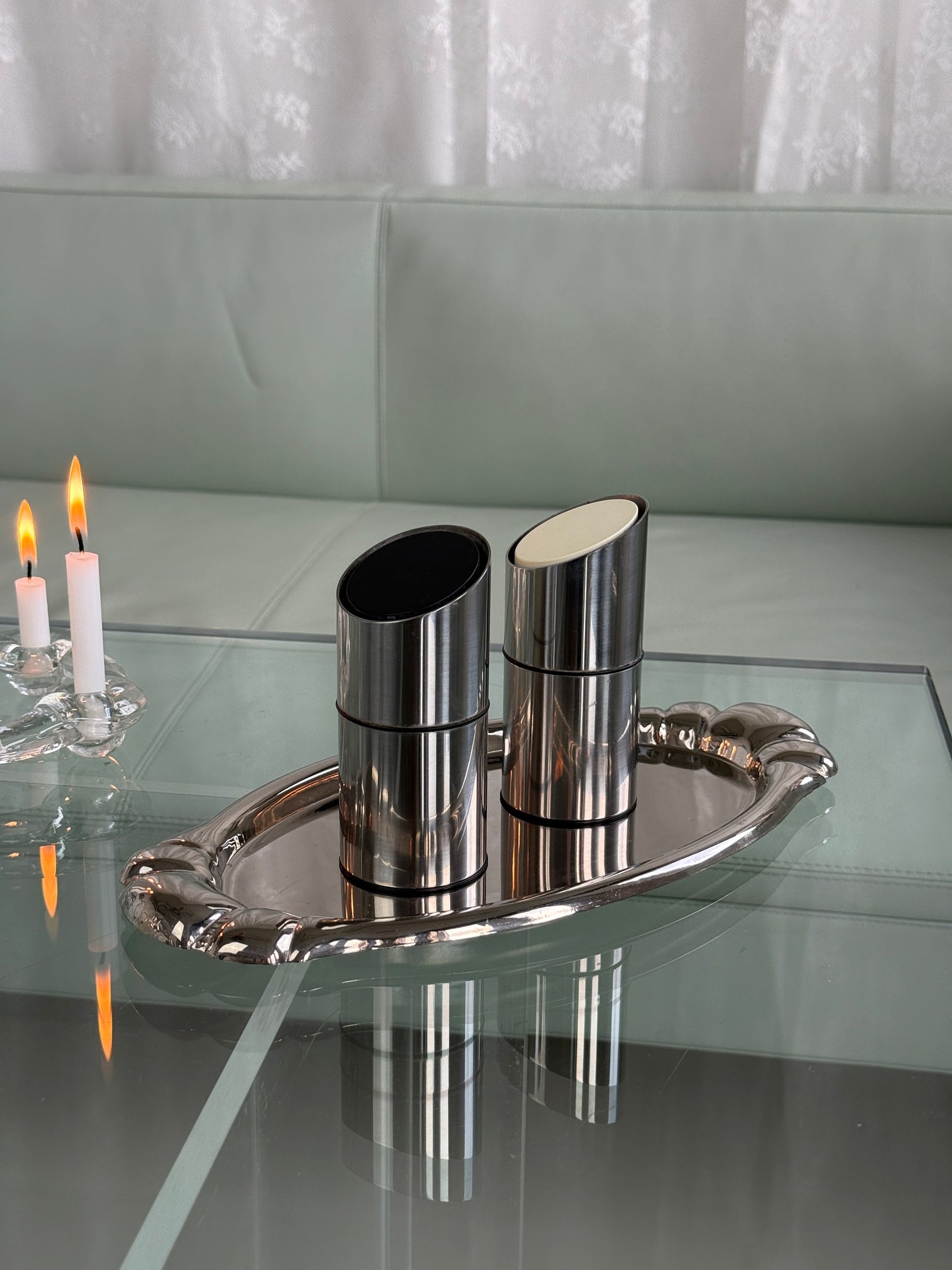 Georg Jensen salt - og pebersæt, rustfrit stål