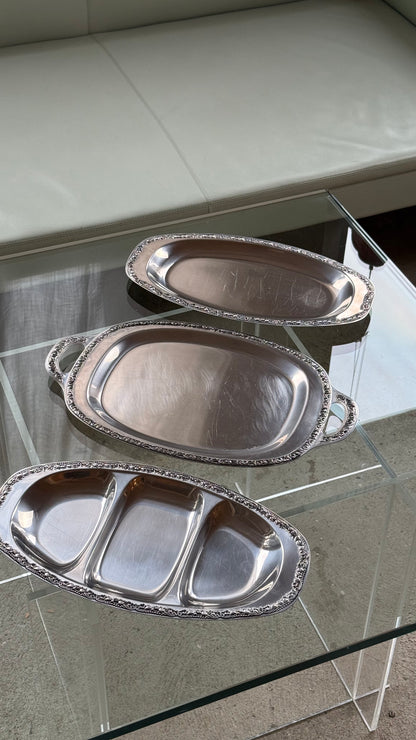 Serveringsfade i rustfrit stål, sæt med 3 stk.