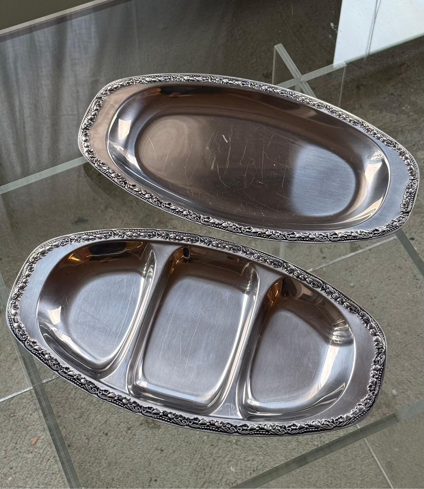 Serveringsfade i rustfrit stål, sæt med 3 stk.