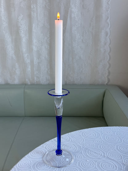 Mundblæst lysestage, blåt glas